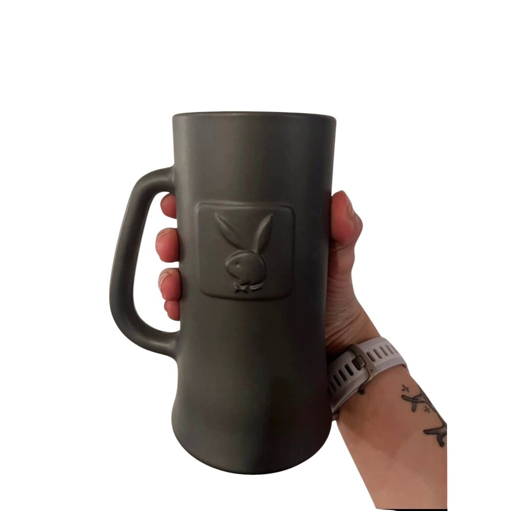 VTG  1970's PLAYBOY CLUB Black Frosted Beer Stein Mug Cup Old Playboy Logo
